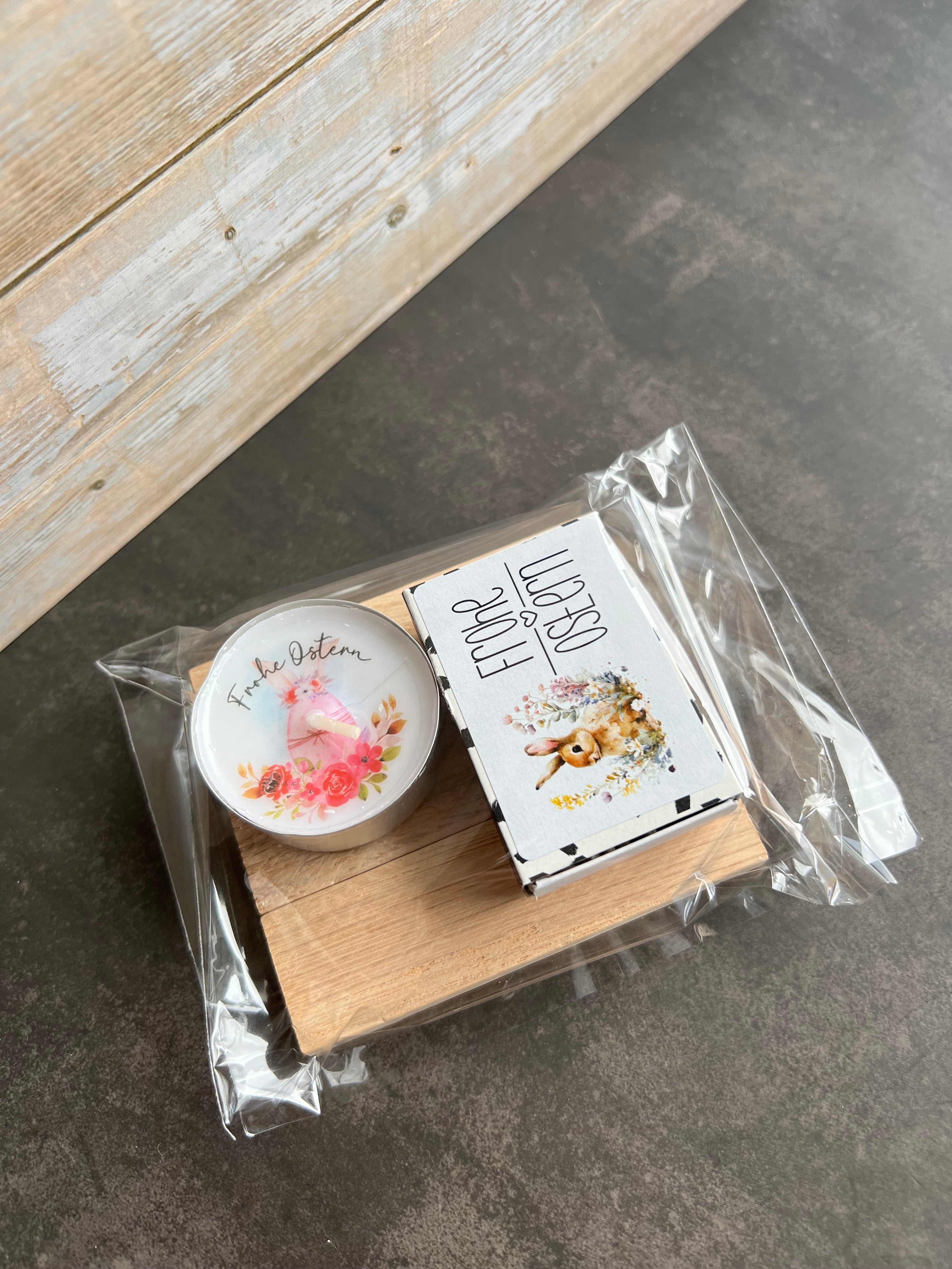 Teelicht-Geschenk auf Holz