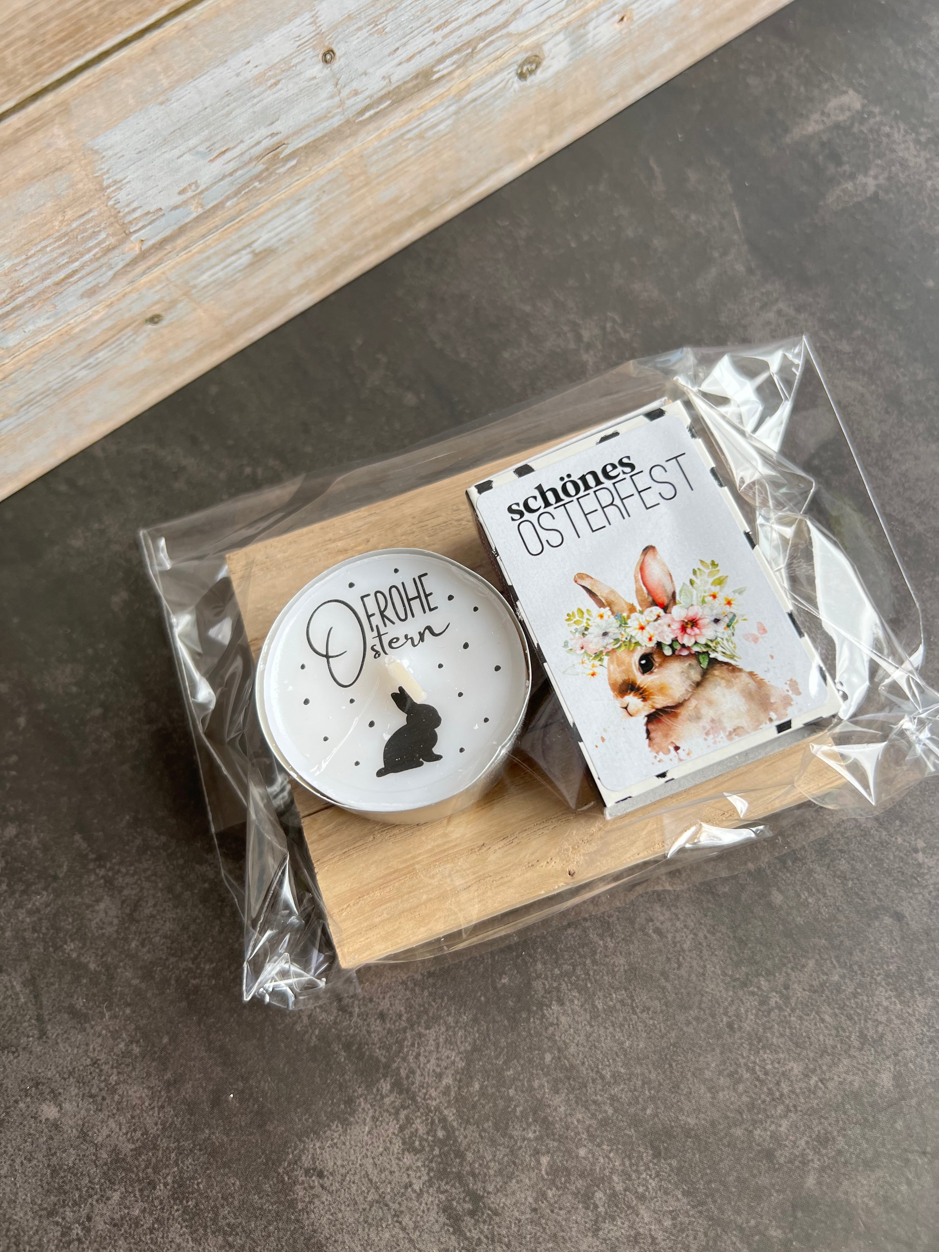 Teelicht-Geschenk auf Holz